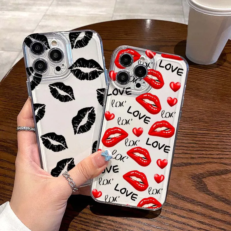 

Love Heart Art Lip Popular For Apple iPhone 17 16 15 14 13 12 11 Air Pro Max Plus Mini Transparent Soft Phone Case
