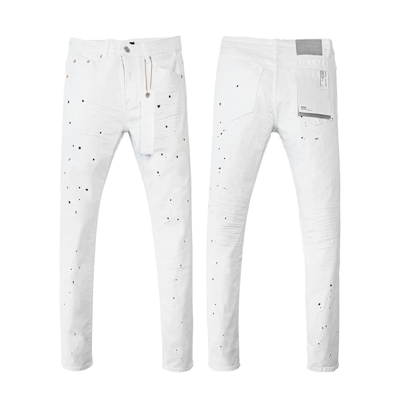 

Distressed White Denim Jeans For Man 2024 Spring/Summer Slim Fit Cotton Material Paint Splatter Design Button Fly Streetwear