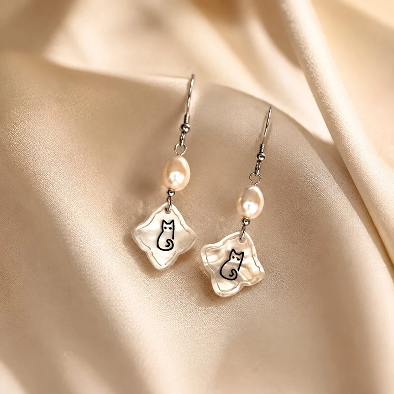 GANPUP Niedliche Katzen-Perlen-Fransen-Ohrringe für Frauen Süße Mode Neue Ohrhänger Schmuck Geschenk Party Alltag серьги женс – Detail 1