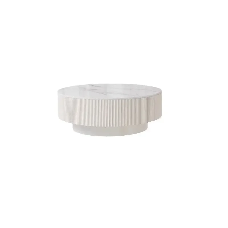 French Cream Sintered Stone Round Coffee Table Minimalist Living Room Tea Table Small Apartment Luxury Home Furniture
