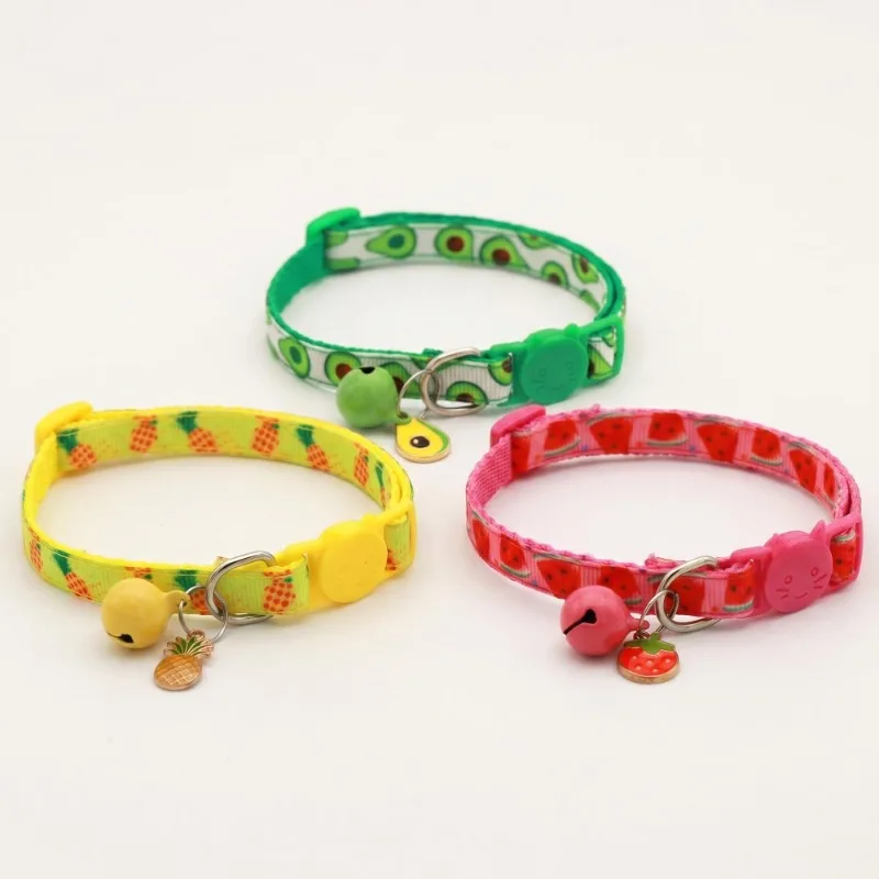 Neues Haustierhalsband mit Fruchtdruck und Glocke für Katzen, Hunde, Kätzchen, Welpen, verstellbares gewebtes Band, Halskette für Welpen und Kätzchen, Haustierzubehör – Detail 6