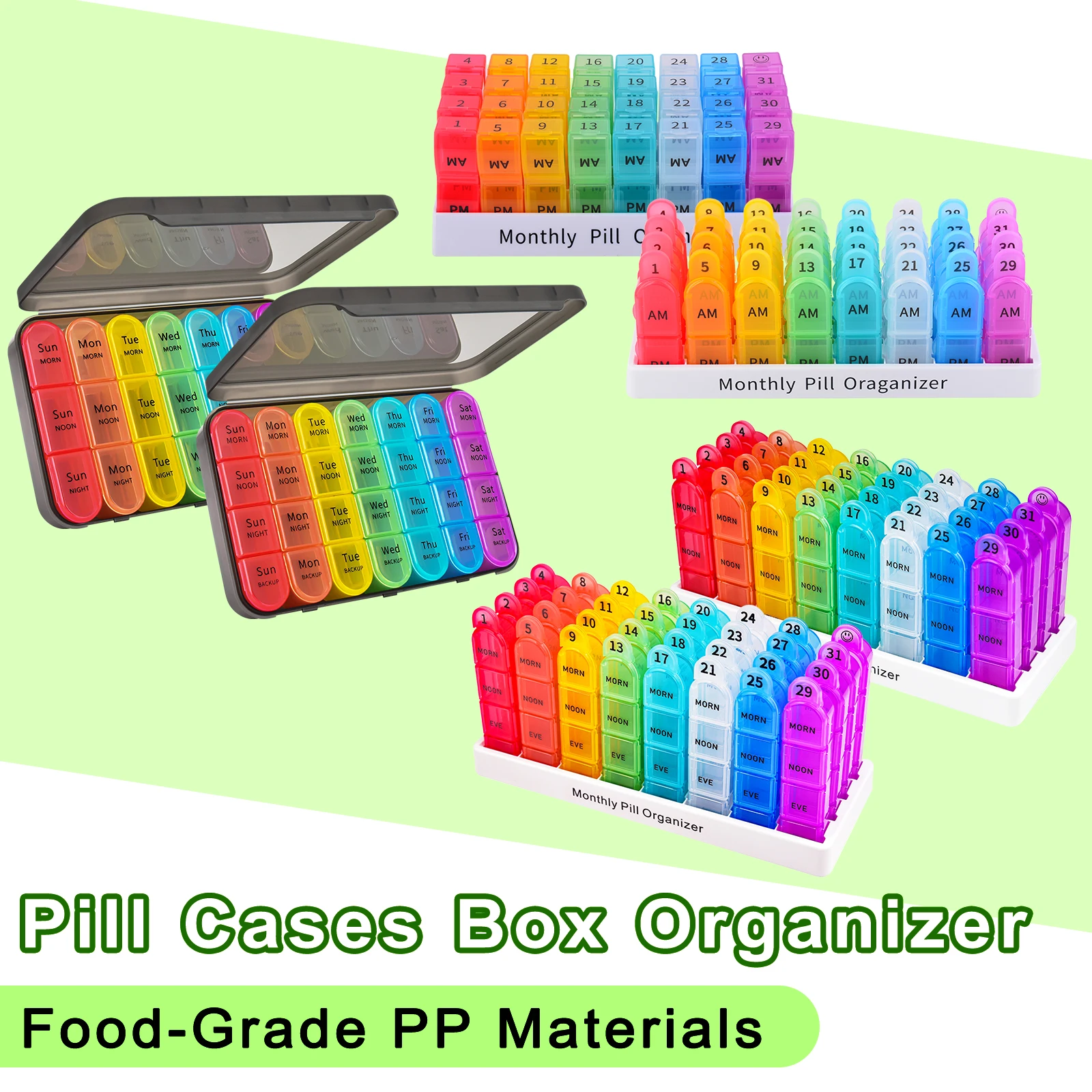 

1PCS Weekly/ Monthly Pill Case Pillbox Portable Travel Pill Organizer for Medications and Supplements Food-Grade PP Materials