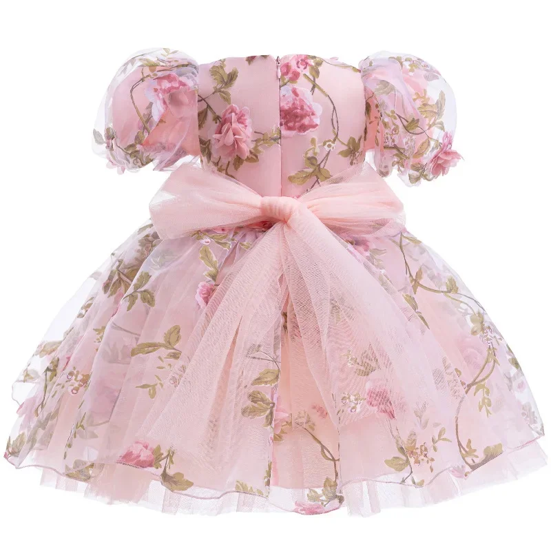 Elegantes Festliches Mädchenkleid Blumenmuster Tüll Prinzessinnenkleid Geburtstagsgeschenk Kinder Sommerkleid Luxuriöses Abendkleid Vestido Ballkleid – Detail 4
