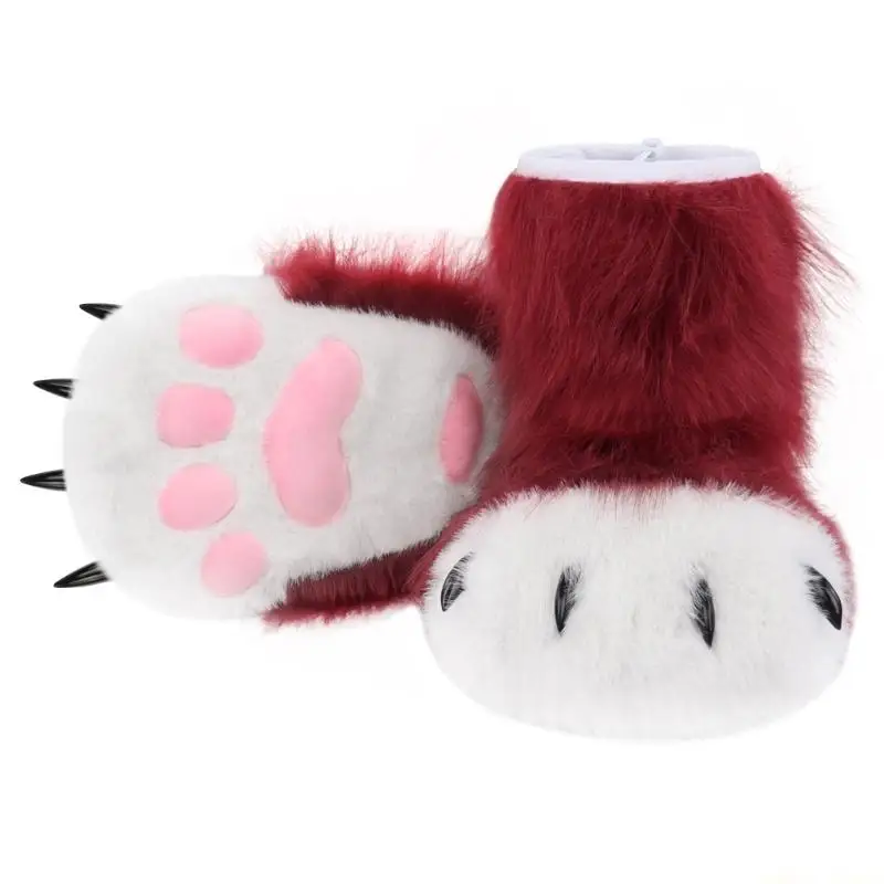 Cats Wolf Dog Foxes Fursuit Feet Paws Claw Shoes Furry Animal Fuzzy Slippers Halloween Cosplay Costume Accessories