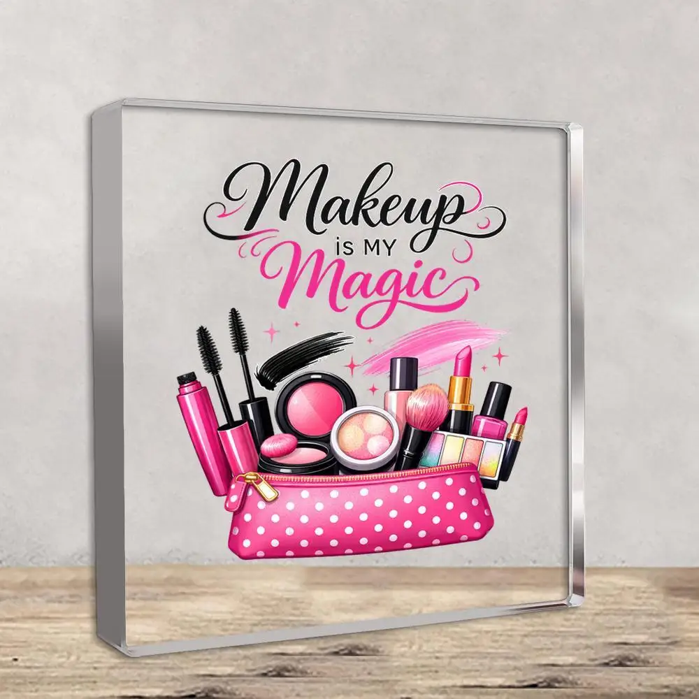 2D Flat Makeup Bag Acrylic Sign, Magic Cosmetic Decor for Vanity Desk Bedroom