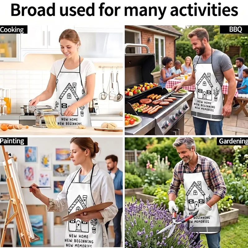 1PC【Apron】2DFlat effect，Printed with a heartwarming little house design featuring simple lines，Modern Minimalist Style，Durable a