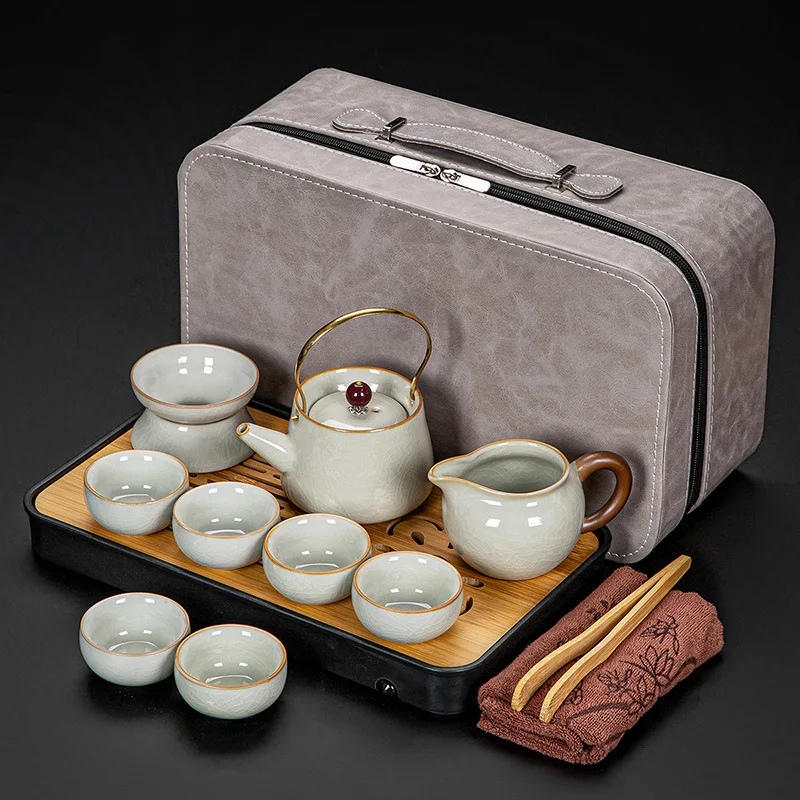 

Huang Ru Kiln Travel Kung Fu Чайный сервиз Маленький набор Открытый портативный мешок для хранения Бизнес-подарок Настройка