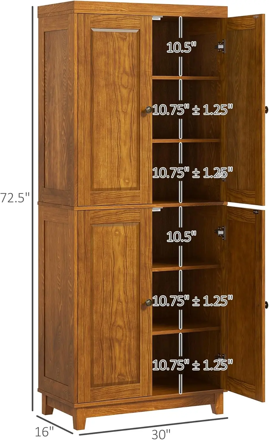 Homcom-armario de almacenamiento para despensa de cocina, mueble independiente con 4 puertas y estantes ajustables para comedor, 72,5"