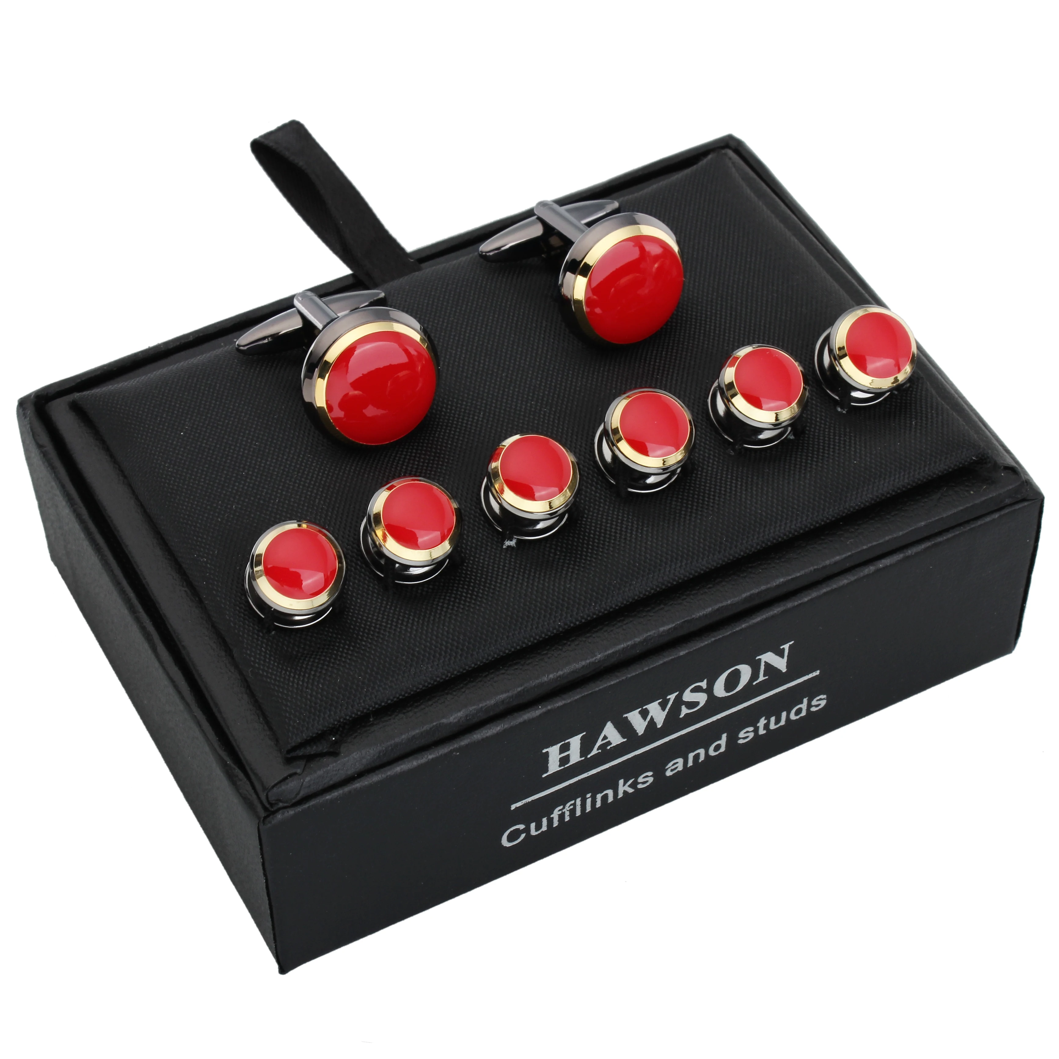 HAWSON stylish men\'s emamel cufflinks and shirt studs for general wedding and business accessories, with gift box. gift for him