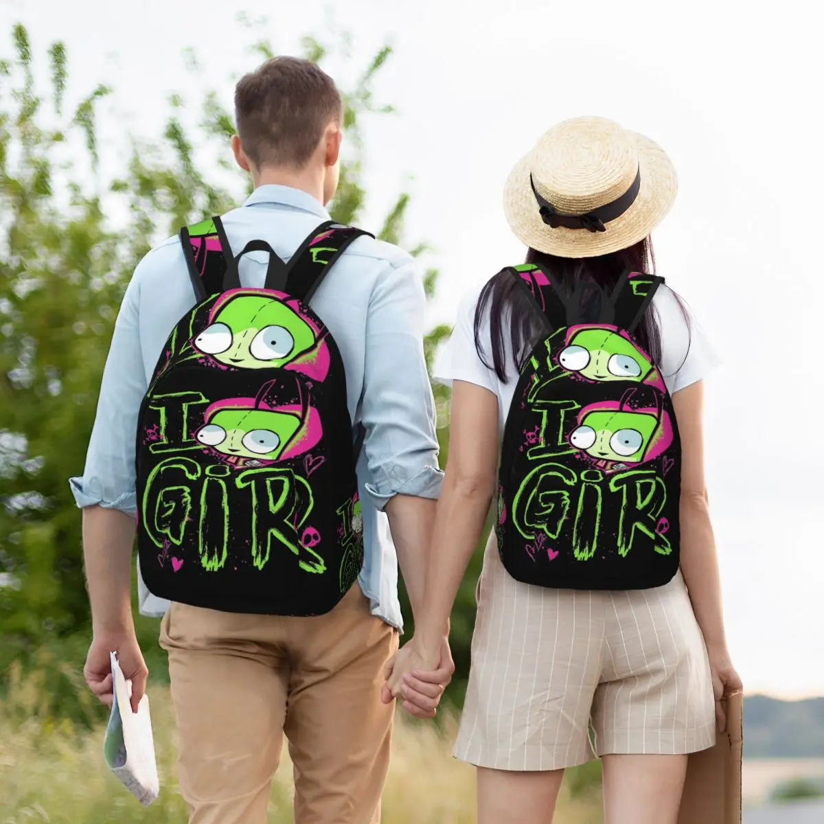 Invader Zim Valentine\'s Day Backpack for Men Women High School Hiking Travel Daypack I Love GIR Retro Pop Laptop Canvas Bag Gift