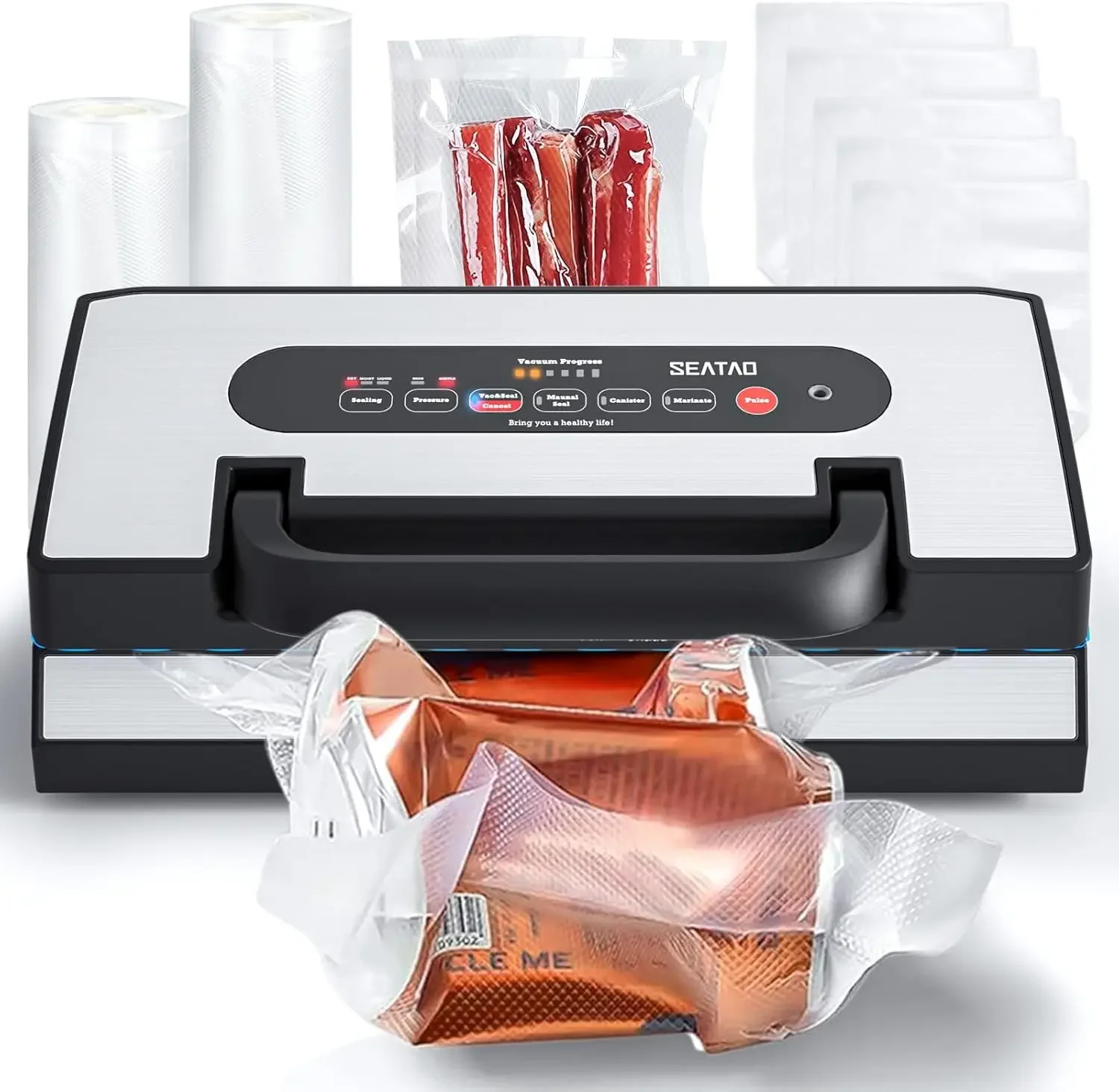 Vacuum Sealer for Liquids, 90Kpa Vacuum Sealer Machine for Dry/Moist/Liquid Food, Easy-Lock Handle, Double Heat