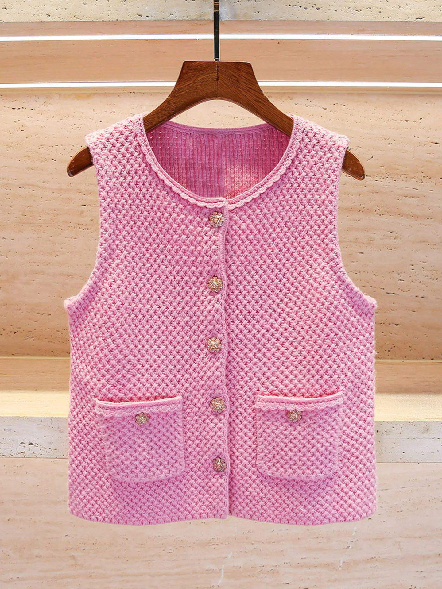 

High-End Knitted Vest Top Women's Faion Sle Commute ket Design Polyester Fiber Filled ort Length Moderate Warmth