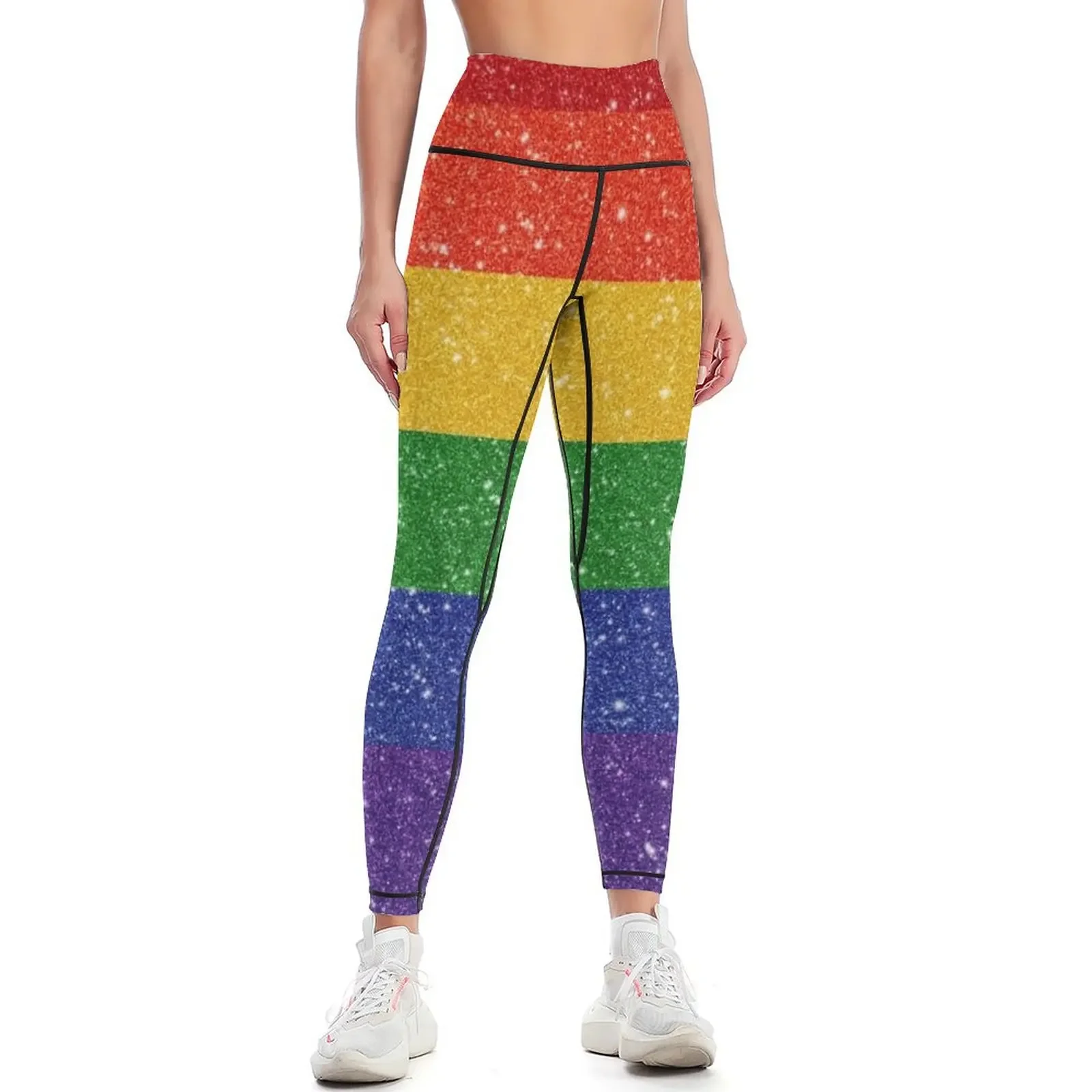 

Faux Glitter LGBTQ Pride Rainbow Flag Background Leggings sportswear for gym workout shorts gym's sportswear Womens Leggings