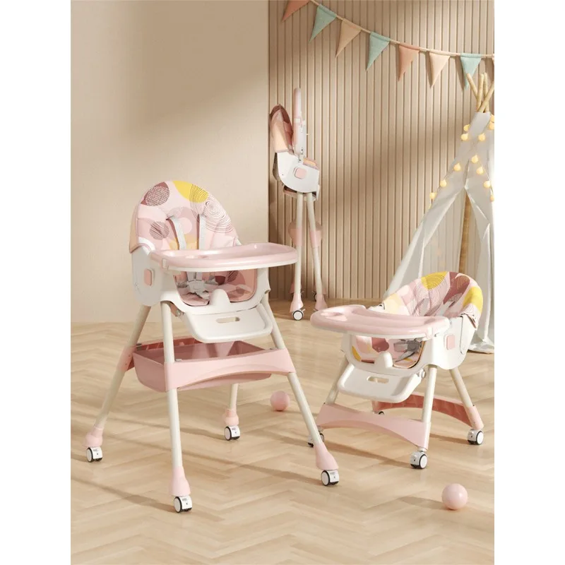 3-in-1 Convertible Baby High Chair Foldable Infant Chair Rocking Chair with Harness Lockable Wheels Removable Seat & Trays