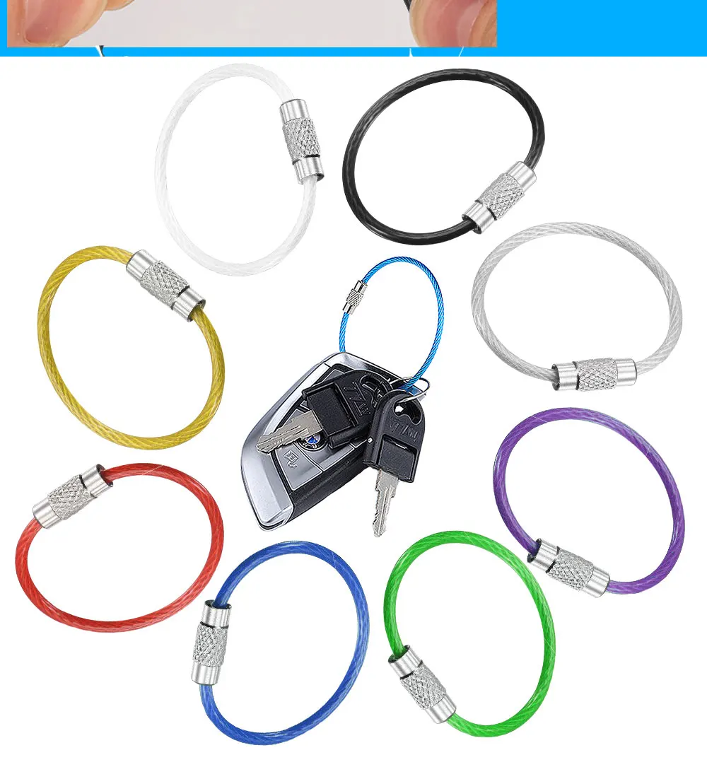 500 Stück 2mm PVC-beschichteter 15cm Edelstahldraht Farbiger Schlüsselanhänger DIY Schlüsselanhänger Gepäckkabelring Schraubverschluss Werkzeugzubehör – Detail 4
