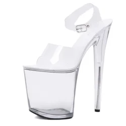 Nuova parola estiva con sandali donna selvaggia semplice fibbia in PVC 20CM tacchi alti sottili Open Toed piattaforma impermeabile scarpe da festa donna