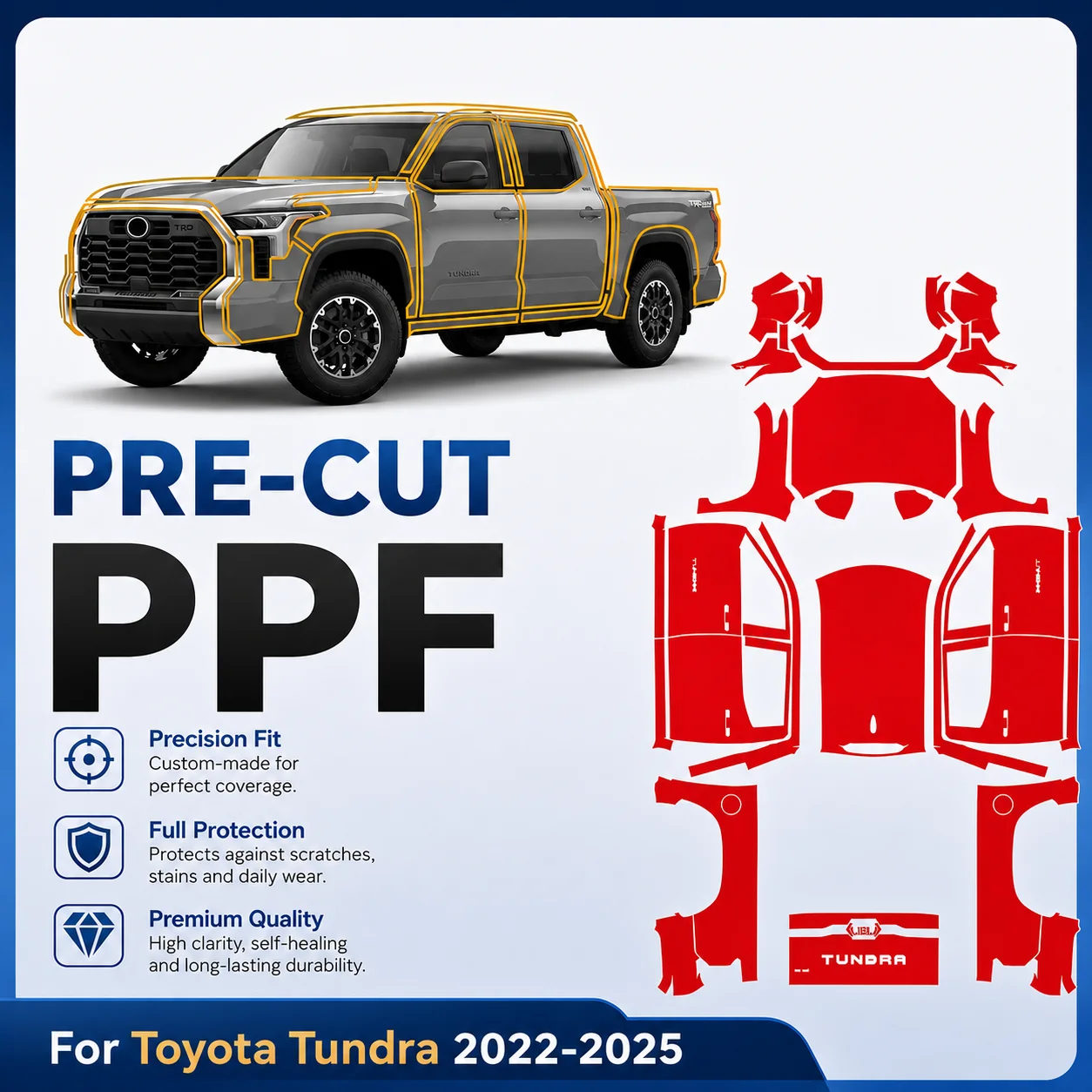 

For Toyota Tundra 2022-2025 TPU Bumper Hood Pre-cut PPF Clear Paint Protective Film Custom Anti Scratch Self Healing Shield