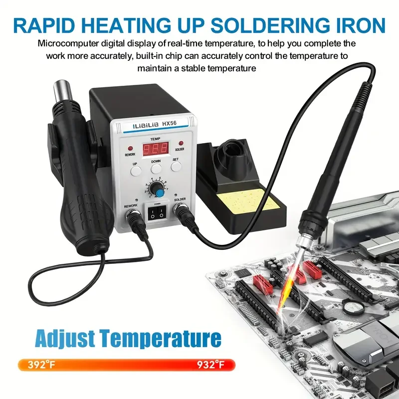 ILIBILIB 700W Solder Rework Station 2 in 1 Soldering Iron Kit Hot Air Heat Gun Station