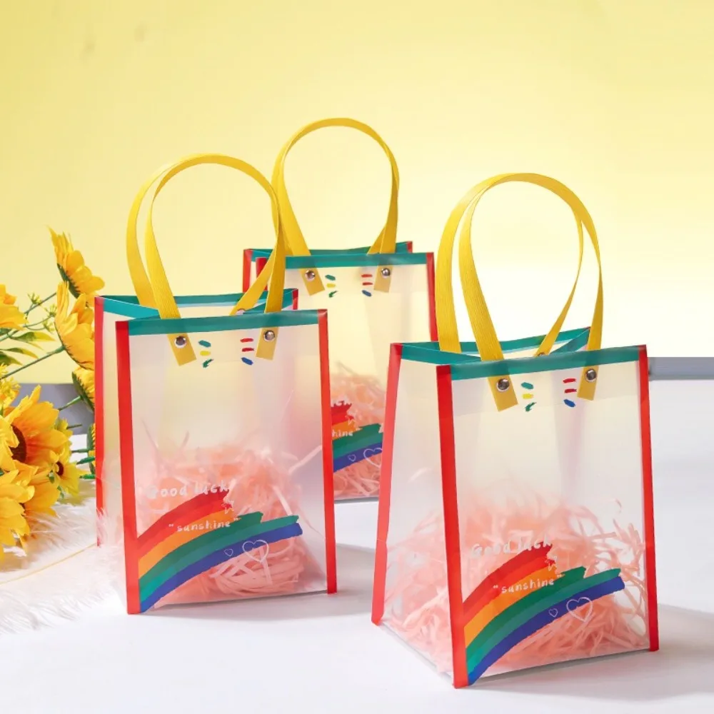 New Rainbow Gift Packaging Bag Waterproof Large Capacity Shoulder Bag PVC Clothing Store Shopping Bag Party
