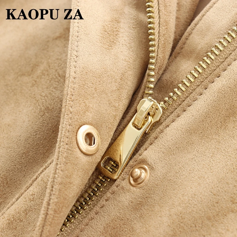 KAOPU ZA 2024 New Autumn Ladies Fashion Real Suede Jacket with Button Retro Slimming Leather Coat Streetwear Style