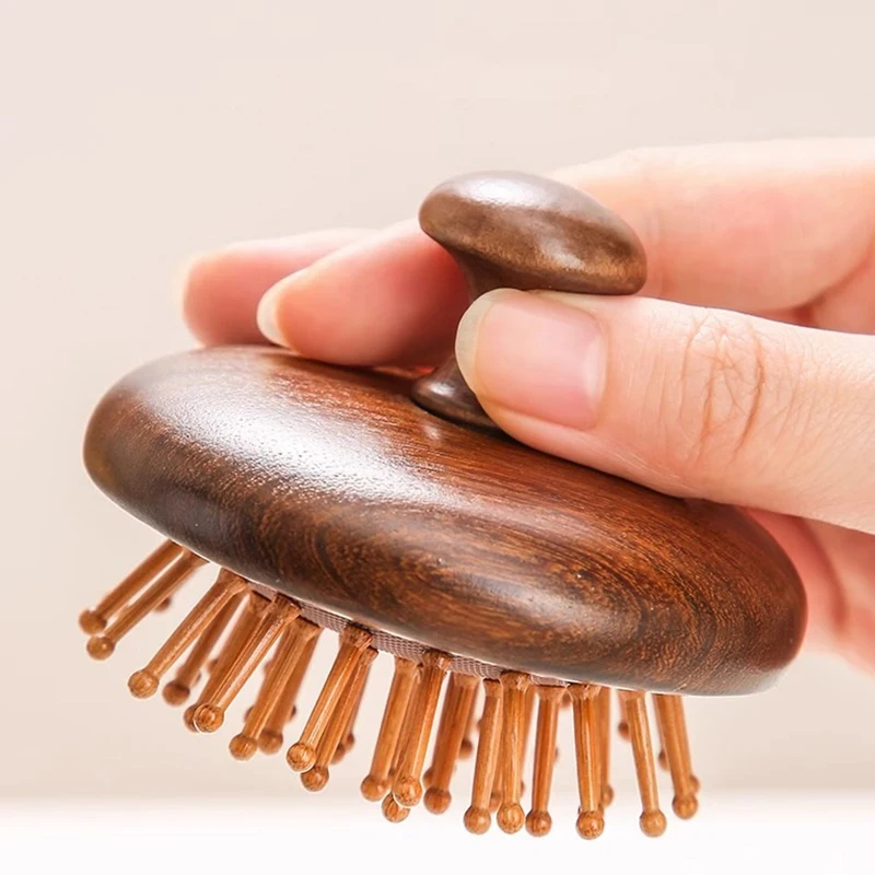 Air Cushion sisir terapi kulit kepala pijat sisir kulit kepala perawatan Natural cendana gigi melingkar Guasha Scraping pijat tubuh