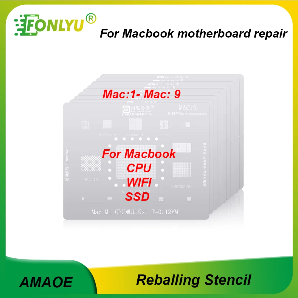 AMAOE BGA Reballing Schablone für MacBook MAC PRO A2159 A1706 A1707 A1534 IC SSD DDR CPU WIFI Zinn Pflanzung Motherboard Reparatur Werkzeug