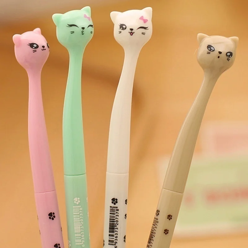 5Pcs Cute Multicolor Cat Kitty Ballpoint Pen Lovely Animal Shape Writing Pen Stationery For Kids Students School Supplies