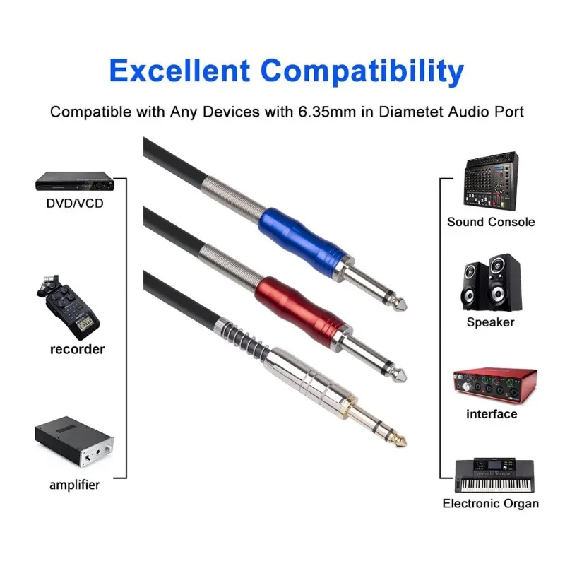 Carbon Stereo 6.35mm Jack Mic Plated Male To Double 6.35 Mono Audio Cable BLS0201 Display Port Audio Wire for Video PC Laptop TV