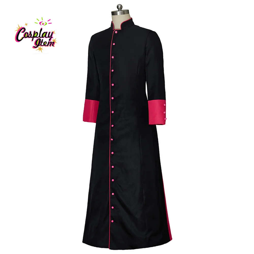 Church Priest Trench Jacket Cassock Clergy Robe Preacher Men Liturgical Stand Collar Single Breasted Minister Choir Roman Pastor