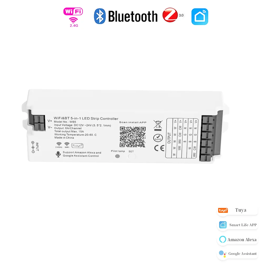 

Zigbee3.0 WiFi 2.4GHz LED Controller WB5 Bluetooth 5in1 Strips Dimmer Tuya Dual Mode Gateway Smart Thing Alexa Google Assistance