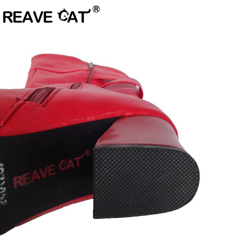 REAVE CAT Big size 30-52 Autumn shoes Ladies Knee boots Women fashion botas Hoof heels Buckle Party Sexy