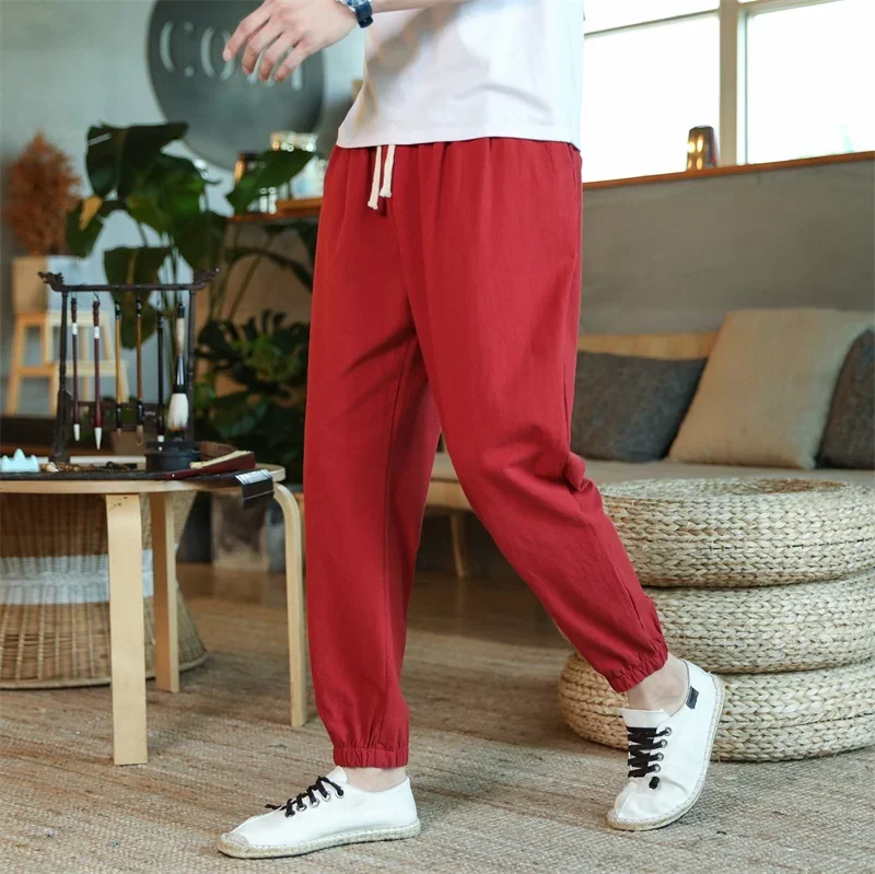 Casual Pants Summer Loose Korean Style Trendy Nine-point Beam Pants Linen Harem Pants