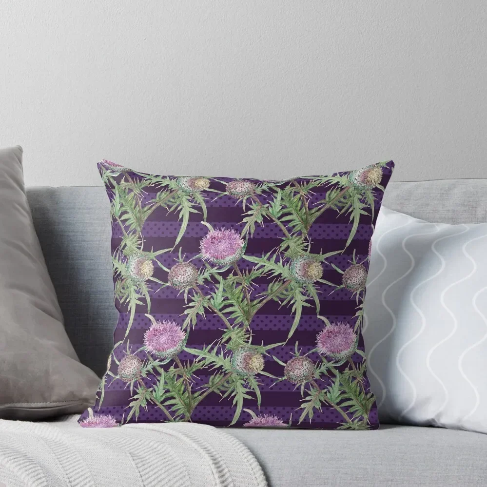 Thistle violet flowers and purple stripes Throw Pillow Throw Pillow Christmas Covers For Cushions Pillow