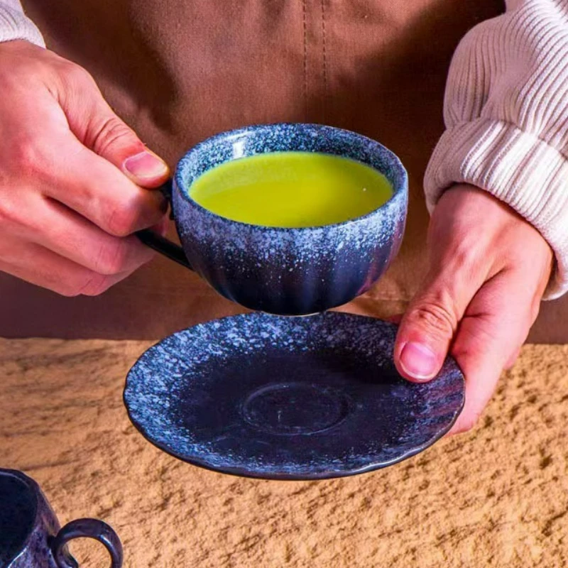 

Japanese Style Ceramic Coffee Cup with Handle Retro Cup Dish Sets Creative Exquisite Water Mugs Home Drink Latte Cup Flower Mugs