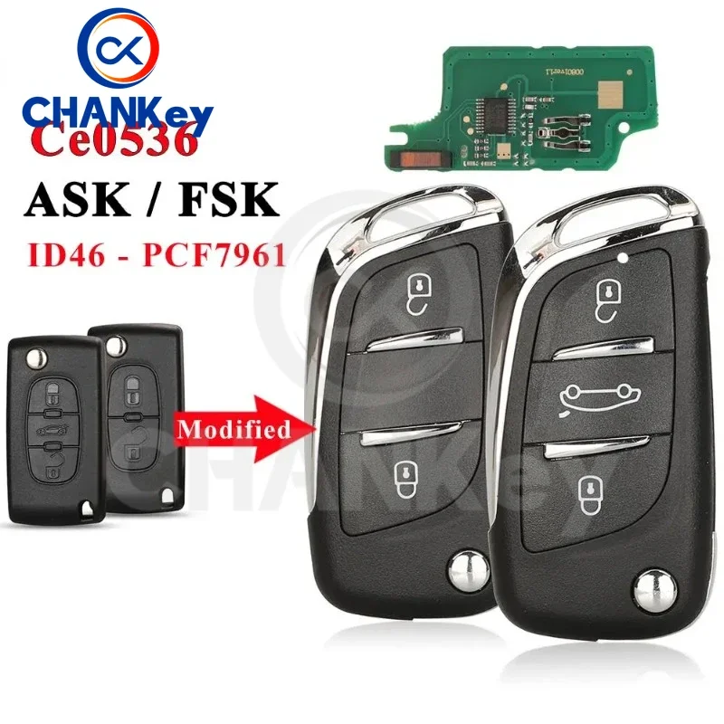 

CHANKey CE0536 2/3 Buttons Modified Flip Car Key For Peugeot Partner 307 308 407 408 3008 ASK/FSK 433MHz PCF7961 HU83/VA2