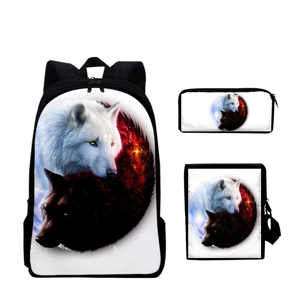 

Cartoon Popular Cool Wolf Animal 3pcs/Set Backpack 3D Print School Student Bookbag Laptop Daypack Shoulder Bag Pencil Case