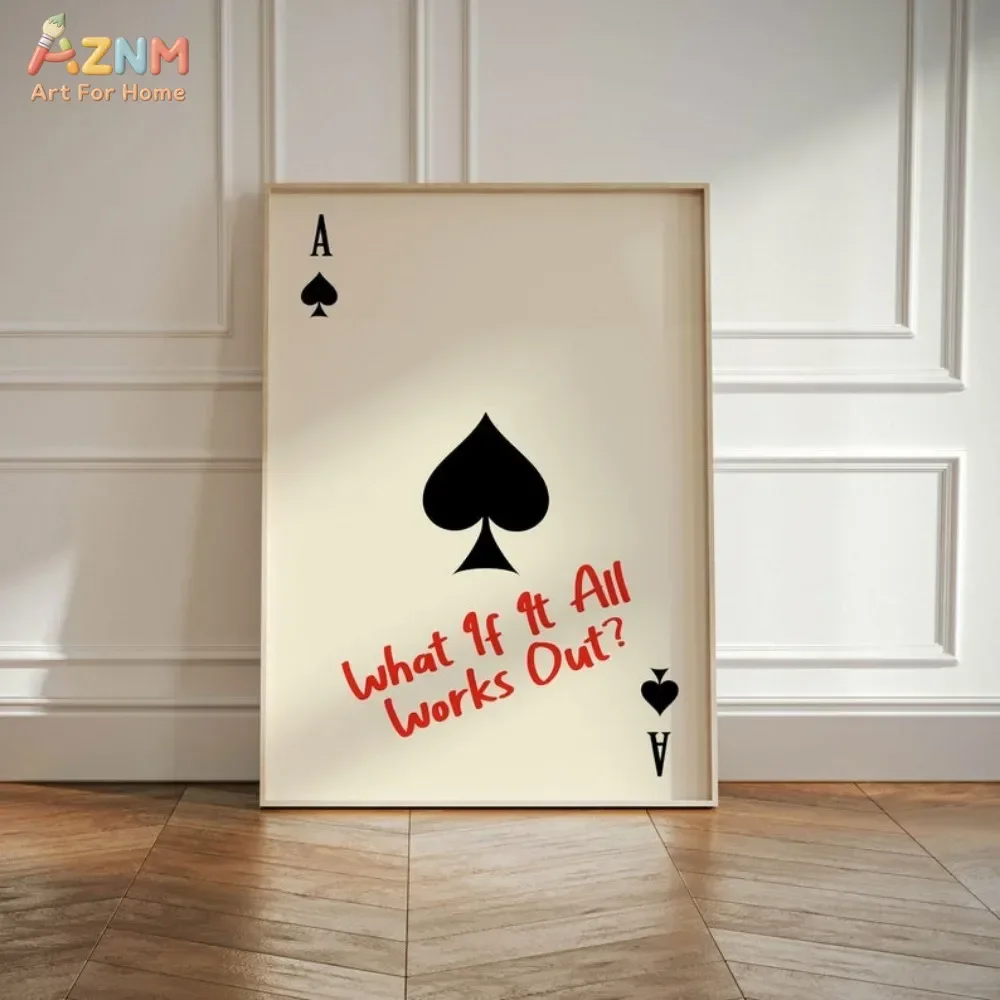 AZNM Ace Of Spades Canvas Wall Art What If It All Works Out Motivational Quote Print Unframed Canvas Painting Trendy Room Decor