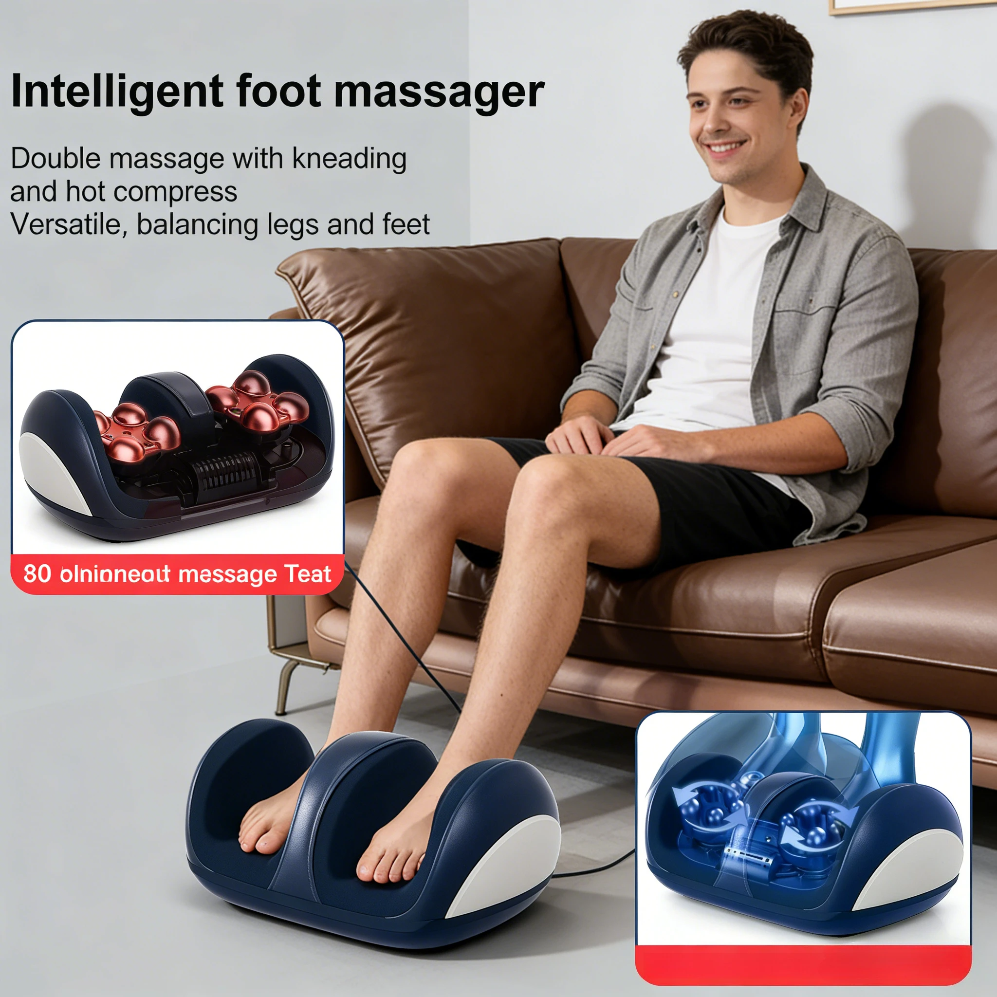

3 Modes 3 Intensities Electric Foot Massager with 8D Bionic Heads Hot Compress Kneading for Calf and Foot Muscle Relaxation