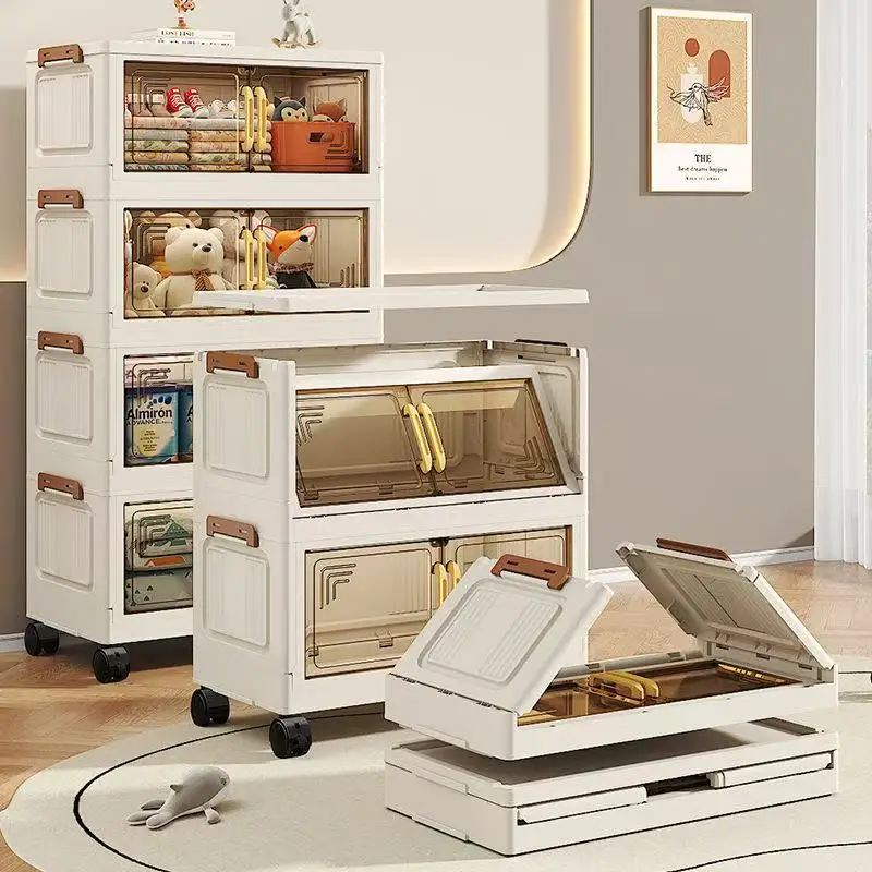 

Складной шкаф для хранения из полипропилена с магнитной дверью, пыленепроницаемый бытовой многослойный шкаф для хранения с колесиками