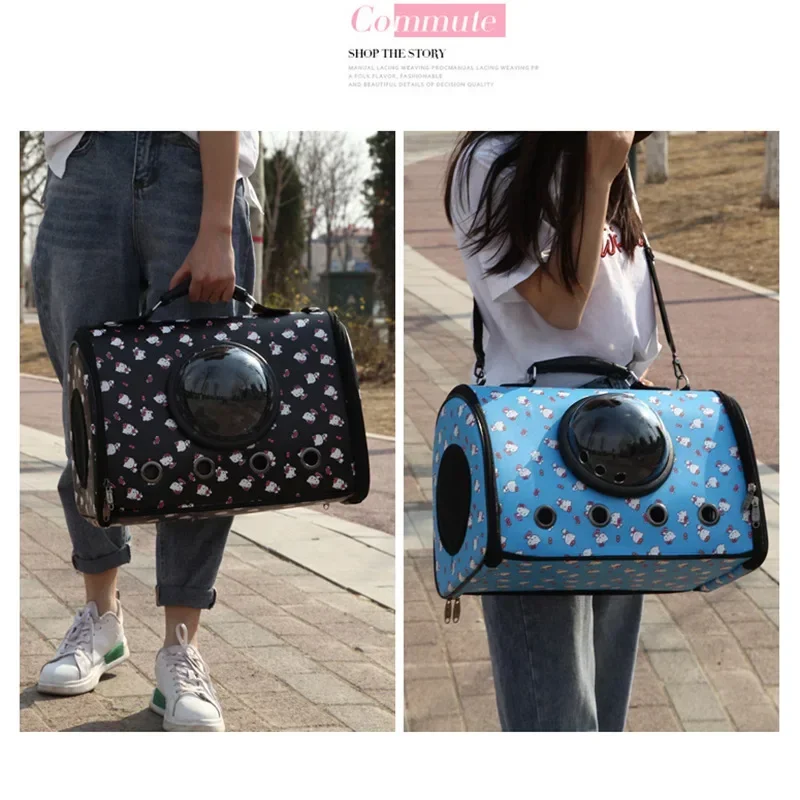 Pet handbag PU breathable cat backpack, portable when going out, transparent space capsule, pet bag.