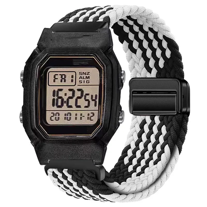 18mm Nylon-Elastikband für Casio AE1200/1300, magnetisches, atmungsaktives Armband für F91W/W218/F108/A159 A158 A168 A169, geflochtenes Band – Detail 1