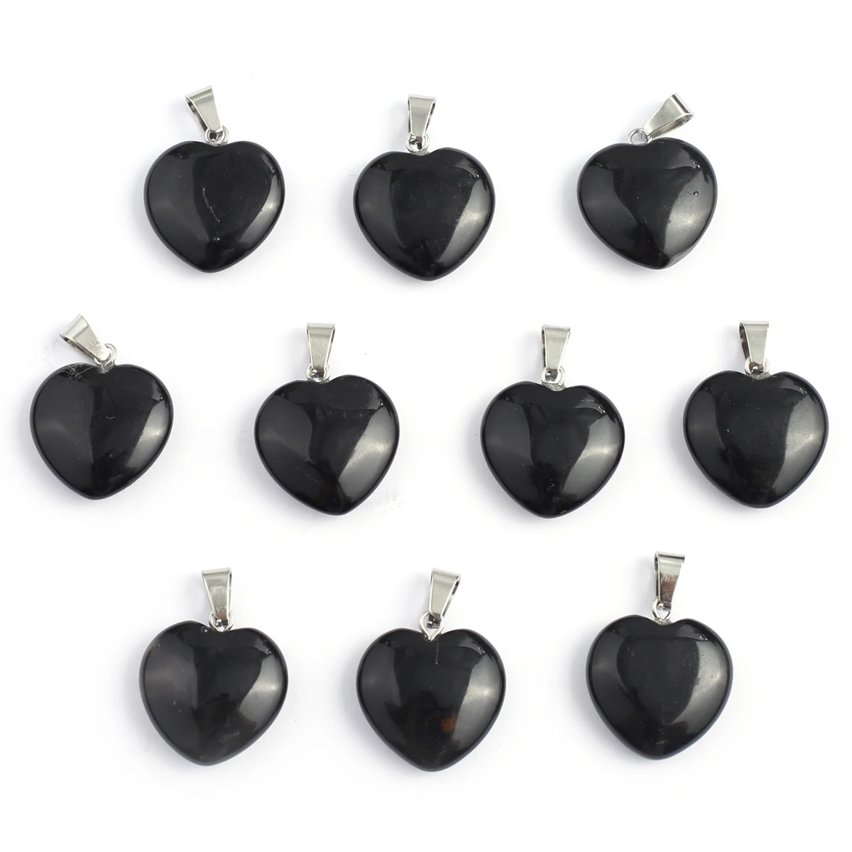 Natural Black Agates Pendant Charm Heart Shape Natural Stone Pendant for Making DIY Jewelry Necklace Earrings Accessory