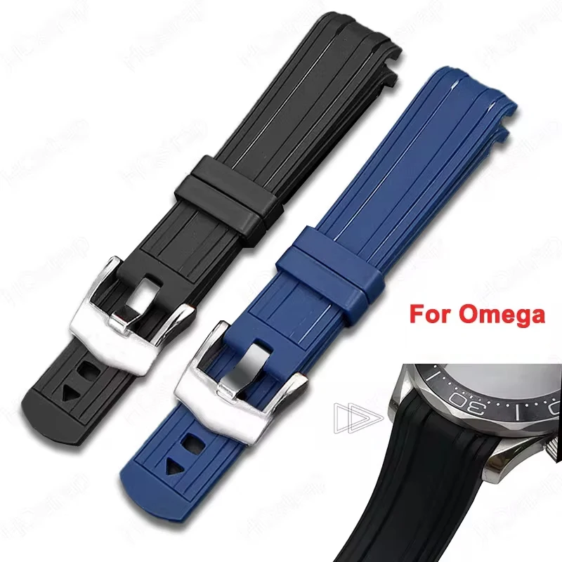 Curved End 20mm Rubber Strap for Omega for Seamaster 300 Replacement Wristband Bracelet Women Men Band Waterproof Accessories