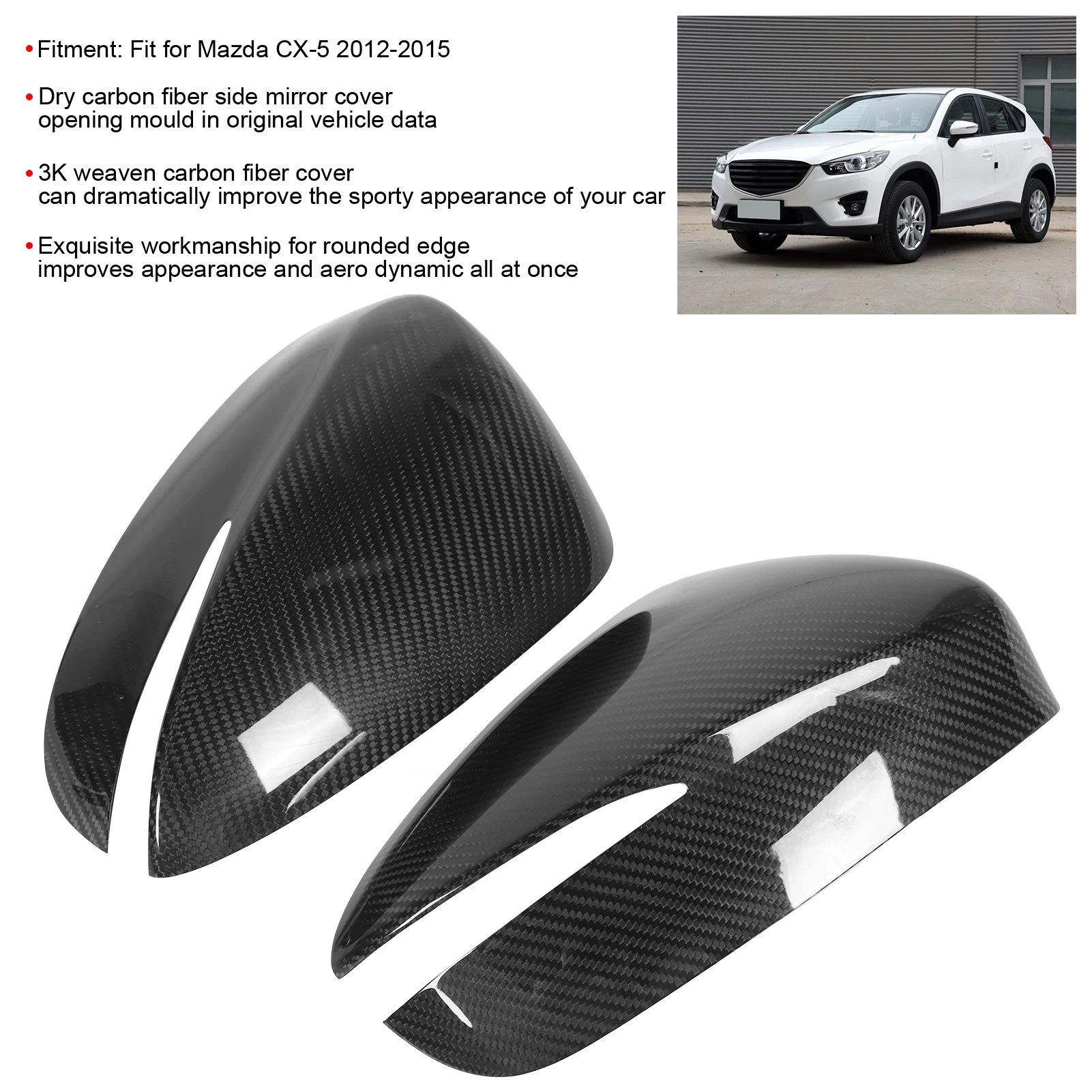 

For Mazda CX‑5 2012 2013 2014 2015 Pair Left+Right Rearview Mirror Carbon Fiber Exterior Housing Cover Cap