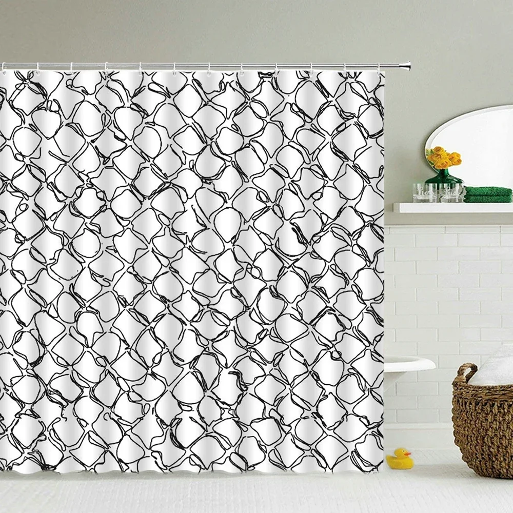 

3d Black White Geometry Shower Curtains Waterproof Stripe Bathroom Curtains Printing Home Decoration Polyeste Cloth Bath Screen
