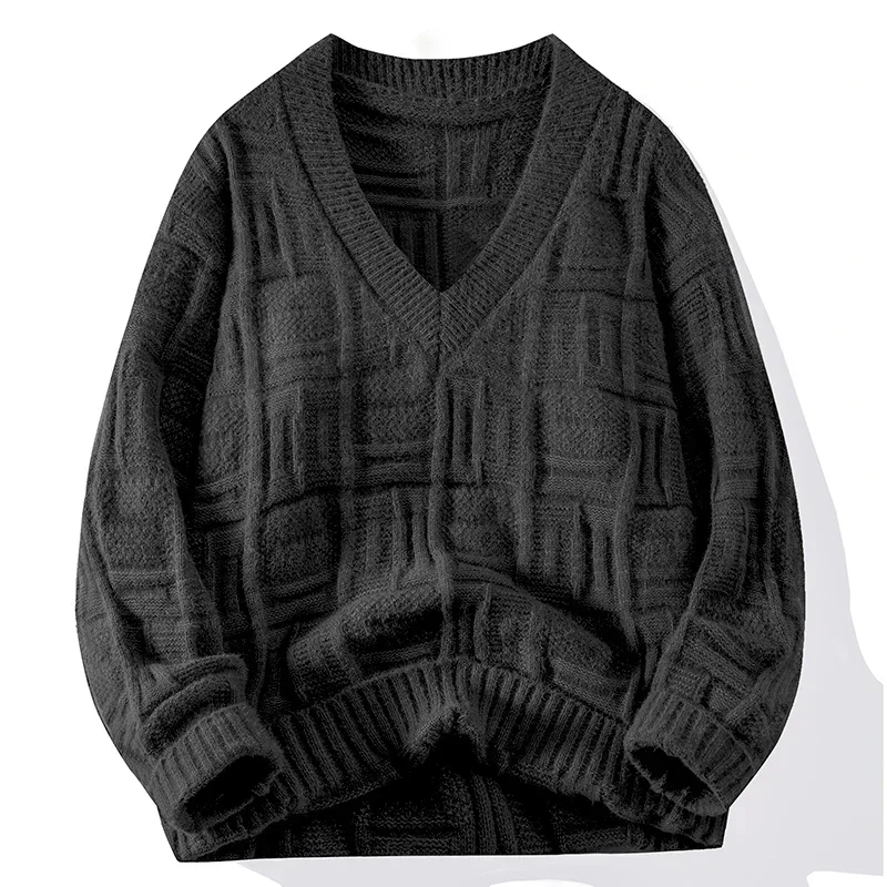

2024 Autumn/Winter Sweater Men's V-neck Vest Solid Color Long Sleeve Autumn/Winter Trend Warm Men's Comfortable Sweater