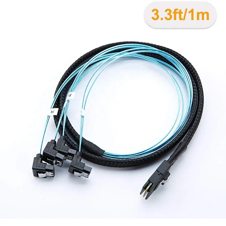 Mini SAS 36PIN interno (SFF8087) a 4 * SATA 7PIN con pestillo Cables de ruptura de ángulo recto