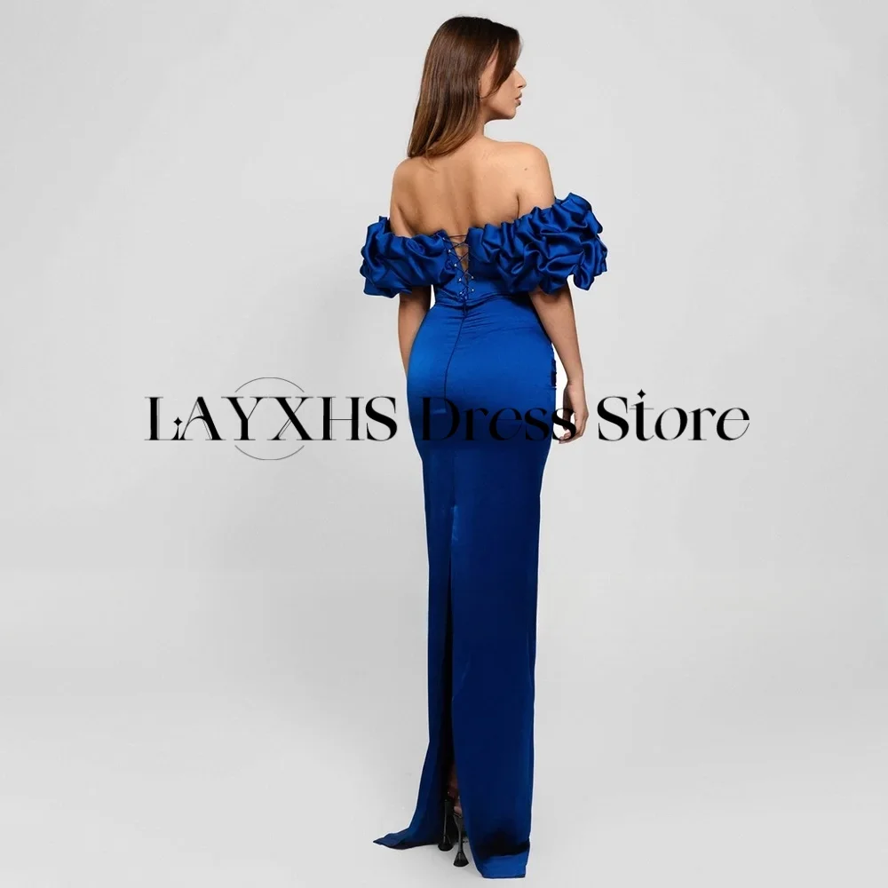 LAYXHS Foraml Uit de schouder Avondjurken Zeemeermin Ruffle Lace Up Party Prom Jassen Aangepaste robes de soirée