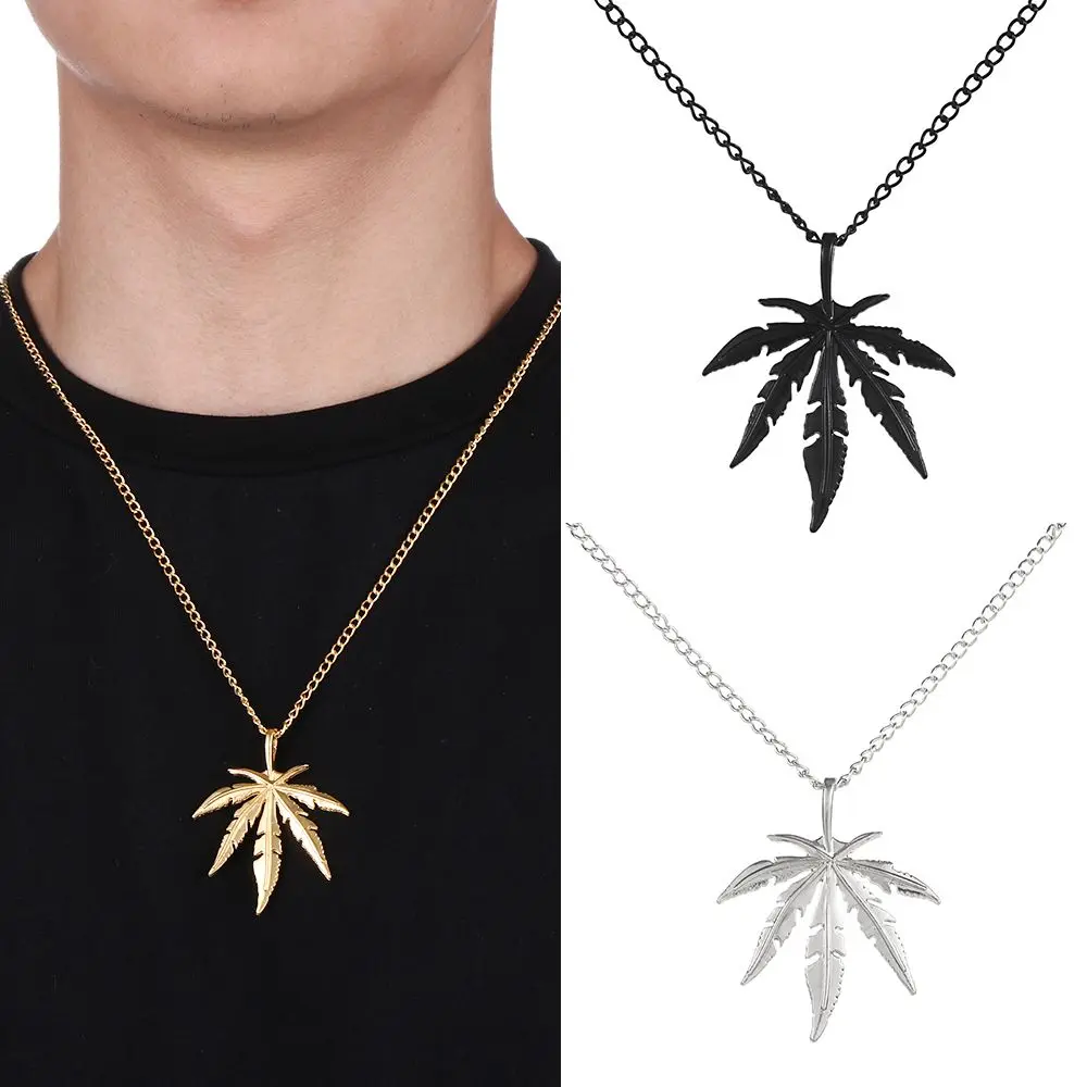 سحر سلسلة الرجال المجوهرات روك التيتانيوم الصلب الشرير خمر مابل ليف قلادة المختنق الهيب هوب ليف قلادة