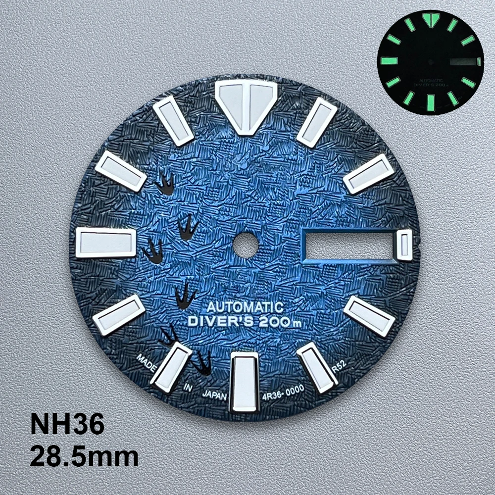 28.5mm S Logo 3D Printing Texture Dial adatto per il movimento giapponese NH36 accessori per la modifica dell'orologio luminoso verde